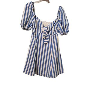 Lovers + Friends Blue and Cream Striped Fit M Flare Dress - M (Altered)